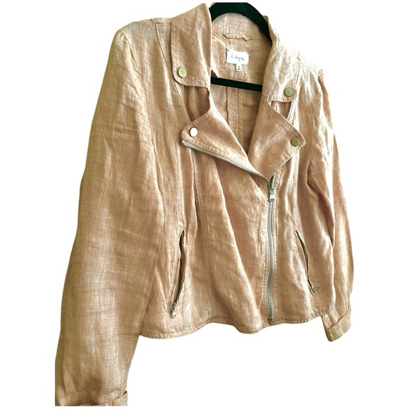 Loft Lou & Grey Women’s Jacket Small 100% Linen Moto Lightweight Blush Coral - Picture 5 of 9